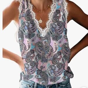 Viishow V-neck Sleeveless Blouse Womens Small Pink Gray Blue